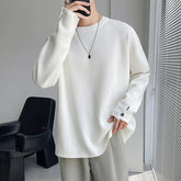 Hearujoy Autumn Men's Luxury Pullovers Sweater Casual Vintage O Neck Loose Solid Color Long Sleeve T-shirt Streetwear Fashion Knitwear